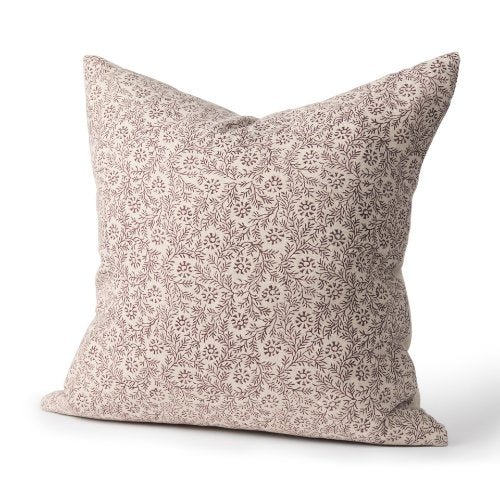 Jayne Beige w/ Merlot Print Linen Square Decorative Pillow