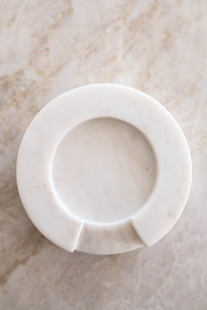 Turned White Marble Round Spoon Rest