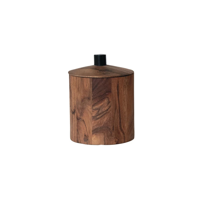 Acacia Wood Container w/ Lid & Black Handle, Natural