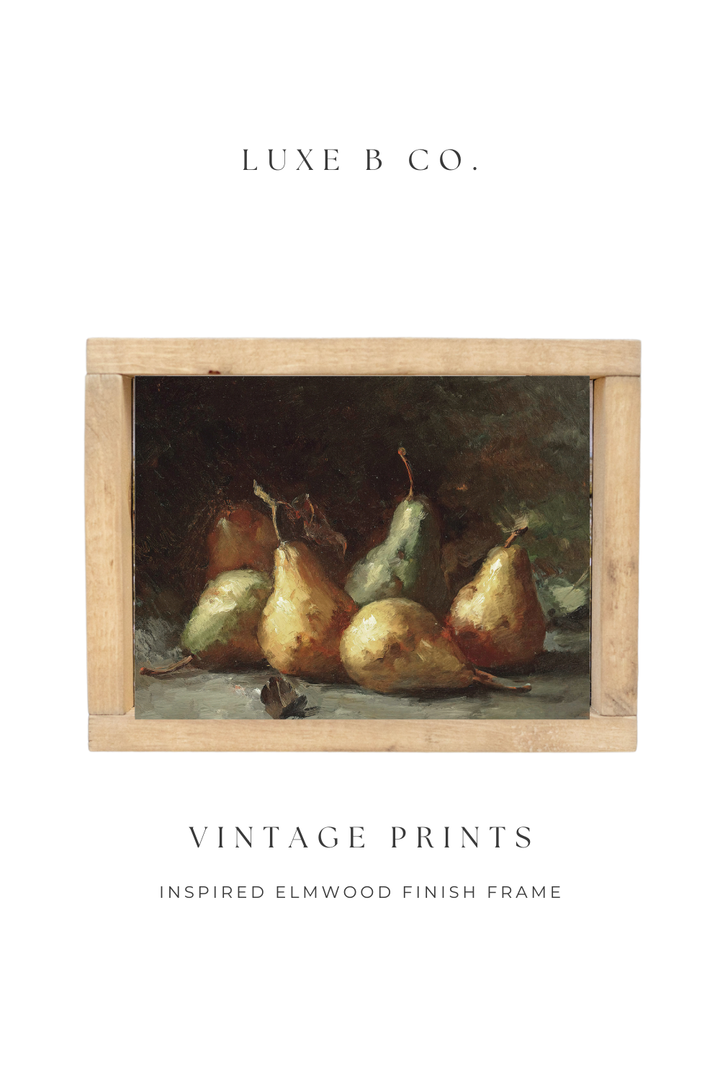 Vintage Framed Print Plump of Pears: 8 x 10"WOOD FRAMED ART BROWN HAZELNUT FRAME