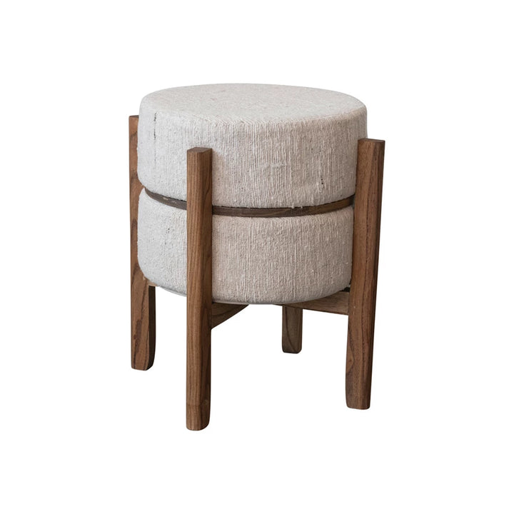 Woven Cotton & Wool Blend Upholstered Table/Stool w/ Oak Wood Legs & Reversible Top