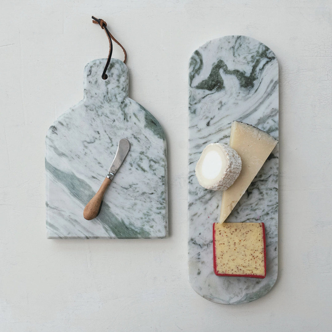 Marble Cheese/Cutting Board w/ Canape Knife, Set of 2