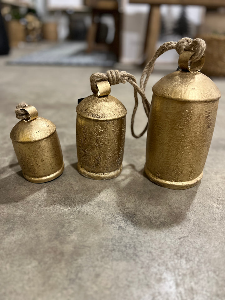 GOLD METAL TIBETAN INSPIRED DECORATIVE COW BELLS