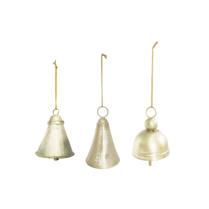 Hanging Metal Bells, Distressed Pewter Finish