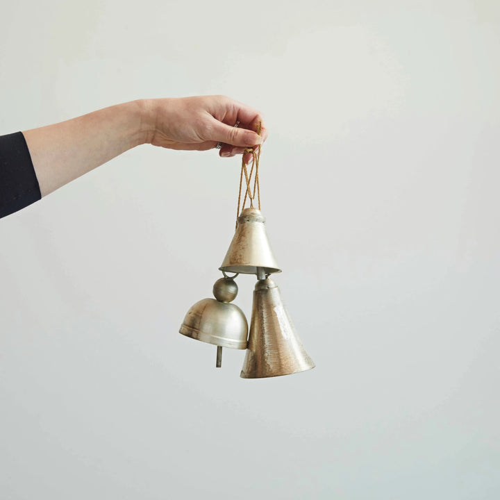 Hanging Metal Bells, Distressed Pewter Finish